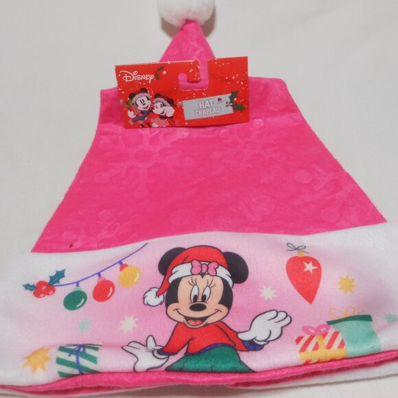 NEW DISNEY PINK MINNIE MOUSE SANTA HAT CAP CHRISTMAS DECOR 16" LONG ONE SIZE 🎅 - Picture 8 of 9
